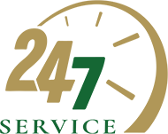 Clock icon displaying 24 hours a day, 7 days a week service