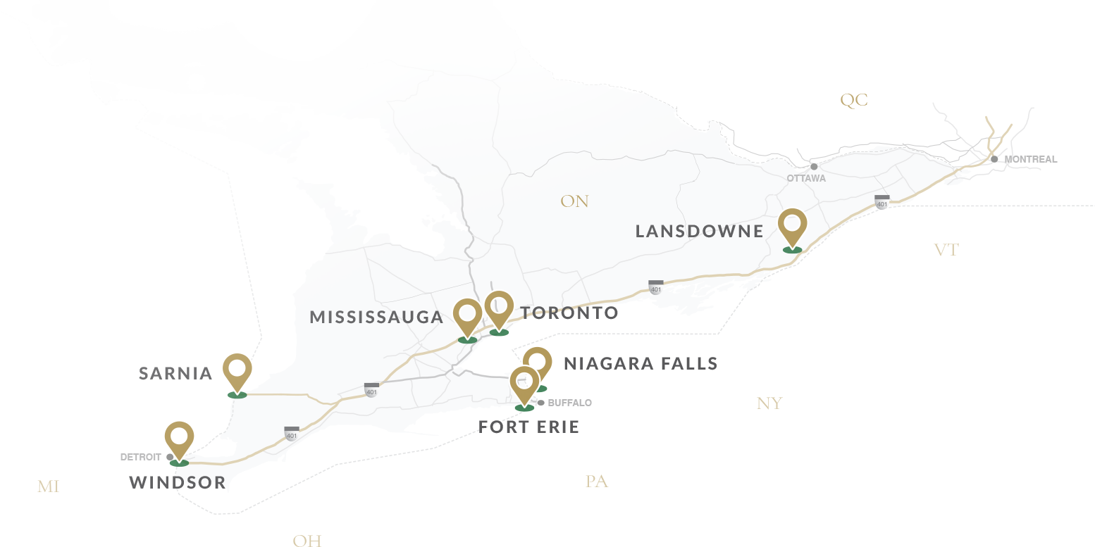 Map of Southern Ontario showing all of W.G. McKay’s office locations